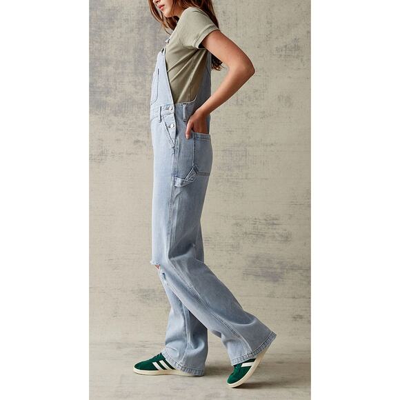 PacSun Light Blue Denim Overalls Wide Leg Baggy Fit 100% Cotton, Size Medium - Picture 10 of 16